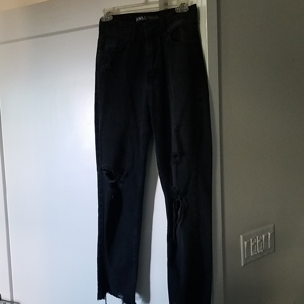 Ponza Plus Black Distressed Ripped Jeans Denim Pants Size 2
